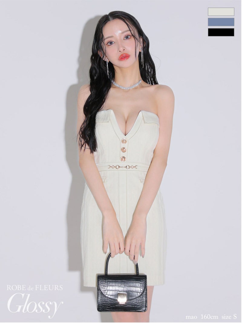  Glossy ローブドフルールグロッシー フロントボタンバストカットタイトミニキャバドレス gl3912-c