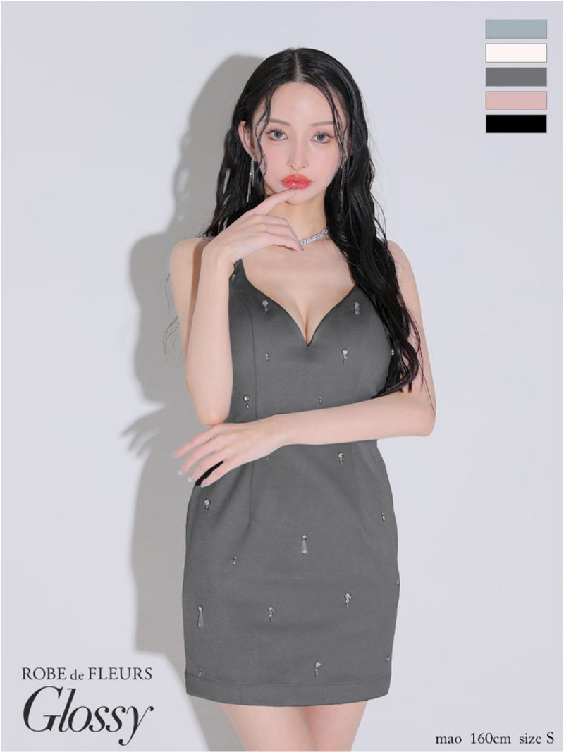 Glossy ローブドフルールグロッシー ビジューホルターシンプルタイトミニキャバドレス gl3594-c