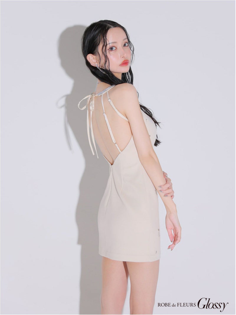 Glossy ローブドフルールグロッシー ビジューホルターシンプルタイトミニキャバドレス gl3594-c