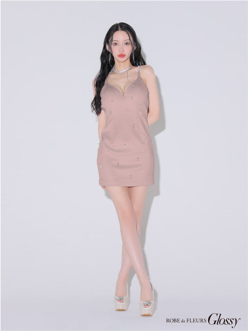 Glossy ローブドフルールグロッシー ビジューホルターシンプルタイトミニキャバドレス gl3594-c