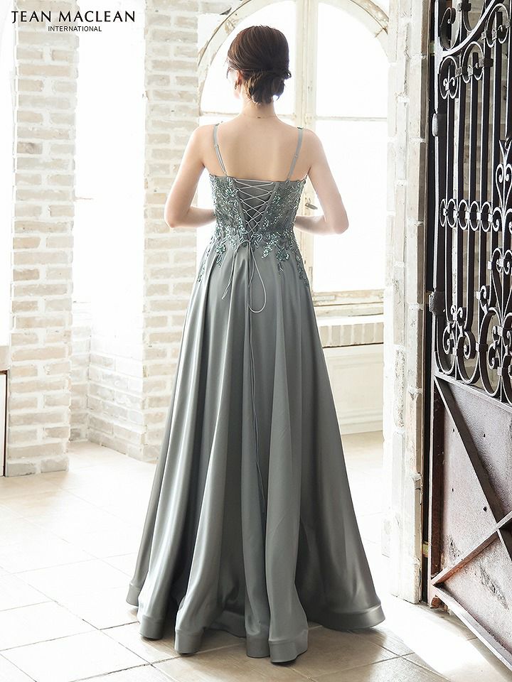 JEAN MACLEAN ジャンマクレーン サテン/スパンコール刺繍/Aライン/フレア/ロングドレス シャンパン ja51803-4-ks