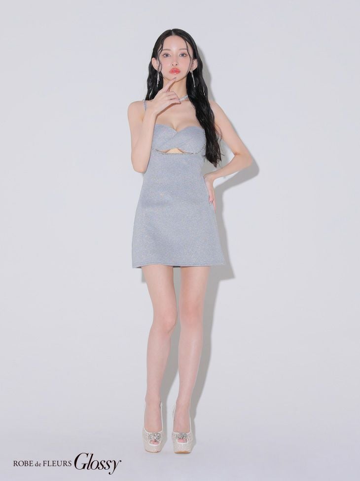 Glossy ローブドフルールグロッシー ラメリブニットタイトストレッチキャミミニキャバドレス gl3571-c
