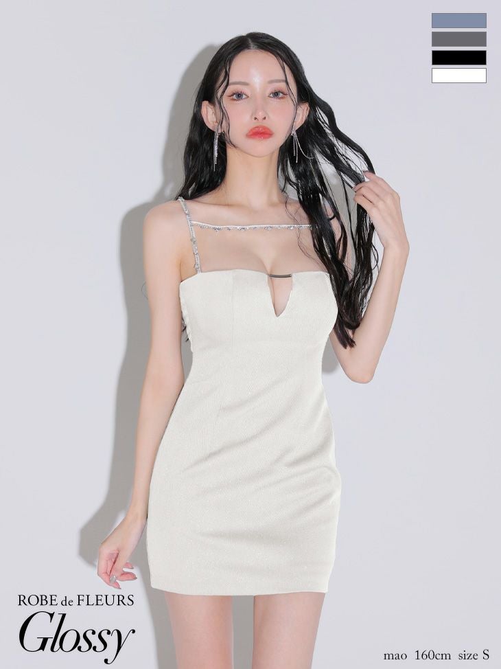 Glossy ローブドフルールグロッシー デコルテビジューバストカットシンプルタイトミニキャバドレス gl3590-c