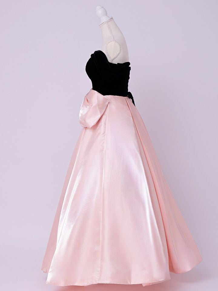 vanityME.couture.バニティーミークチュール【ひめかさん着用】 Francoise フランソワーズ ビッグリボン サテン ウエストマーク バイカラー オフショル 姫 ロングドレス バースデードレス ピンク×ブラック vctr-c-25003