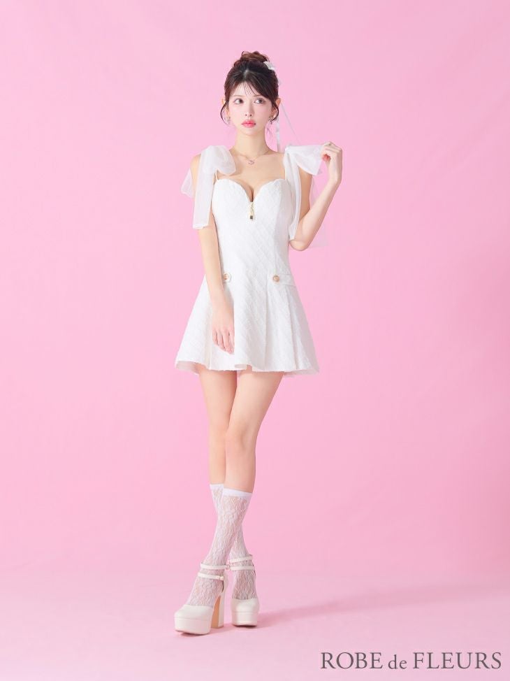 ROBE de FLEURS ローブドフルール ショルダーチュールリボンフレアミニキャバドレス fm3361-c