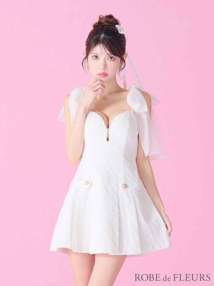 ROBE de FLEURS ローブドフルール ショルダーチュールリボンフレアミニキャバドレス fm3361-c