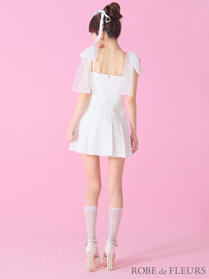 ROBE de FLEURS ローブドフルール ショルダーチュールリボンフレアミニキャバドレス fm3361-c