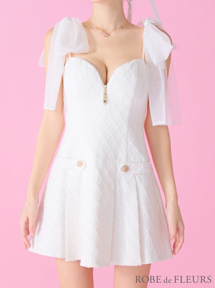 ROBE de FLEURS ローブドフルール ショルダーチュールリボンフレアミニキャバドレス fm3361-c