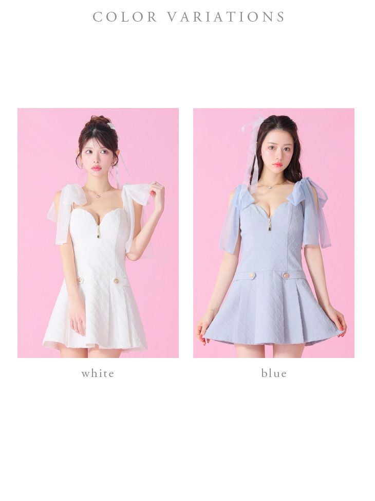 ROBE de FLEURS ローブドフルール ショルダーチュールリボンフレアミニキャバドレス fm3361-c