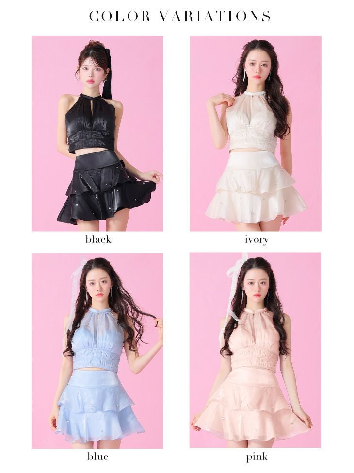ROBE de FLEURS ローブドフルール サテンホルターティアードフレアミニキャバドレス fm3593-c