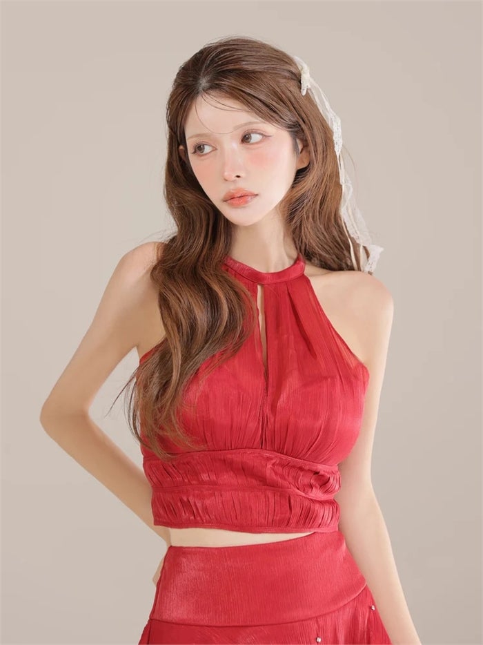 ROBE de FLEURS ローブドフルール サテンホルターティアードフレアミニキャバドレス fm3593-c