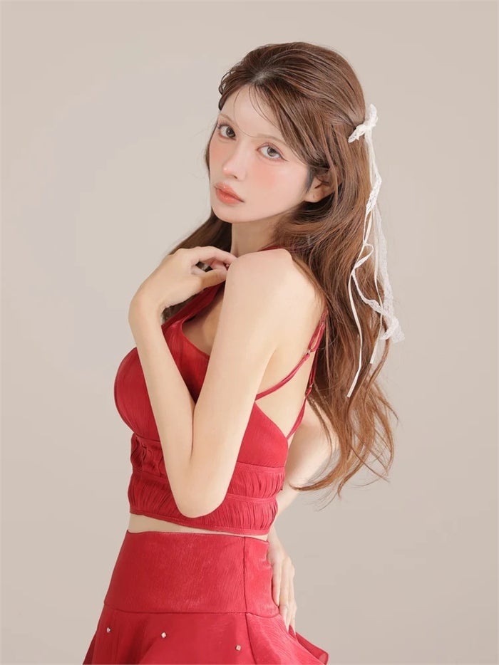 ROBE de FLEURS ローブドフルール サテンホルターティアードフレアミニキャバドレス fm3593-c
