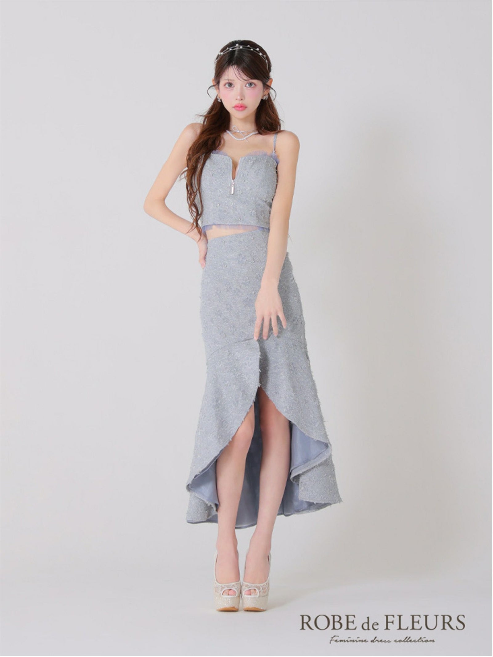 ROBE de FLEURS ローブドフルール ジャガードチュールマーメイドセットアップキャバドレス fm3451-c