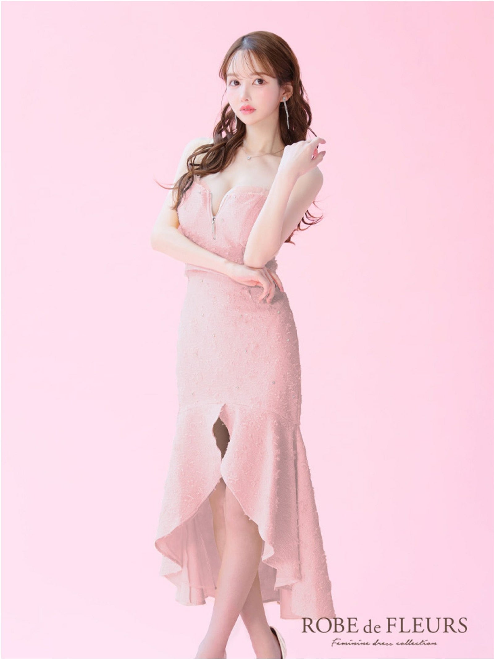 ROBE de FLEURS ローブドフルール ジャガードチュールマーメイドセットアップキャバドレス fm3451-c