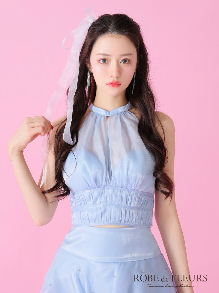 ROBE de FLEURS ローブドフルール サテンホルターティアードフレアミニキャバドレス fm3593