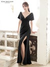 JEAN MACLEAN ジャンマクレーン ワンカラー/ケープ風スリーブ/タックデザイン/ラメニット/スリット入り/タイト ロングドレス ja51802-ks