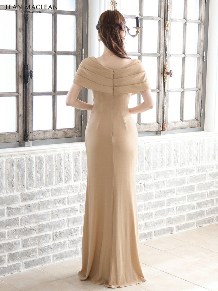 JEAN MACLEAN ジャンマクレーン ワンカラー/ケープ風スリーブ/タックデザイン/ラメニット/スリット入り/タイト ロングドレス ja51802-ks
