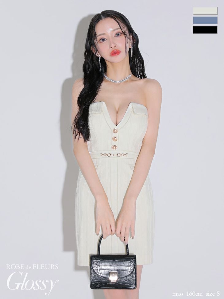 ROBE de FLEURS ローブドフルール ブルー チェックビジューサイド