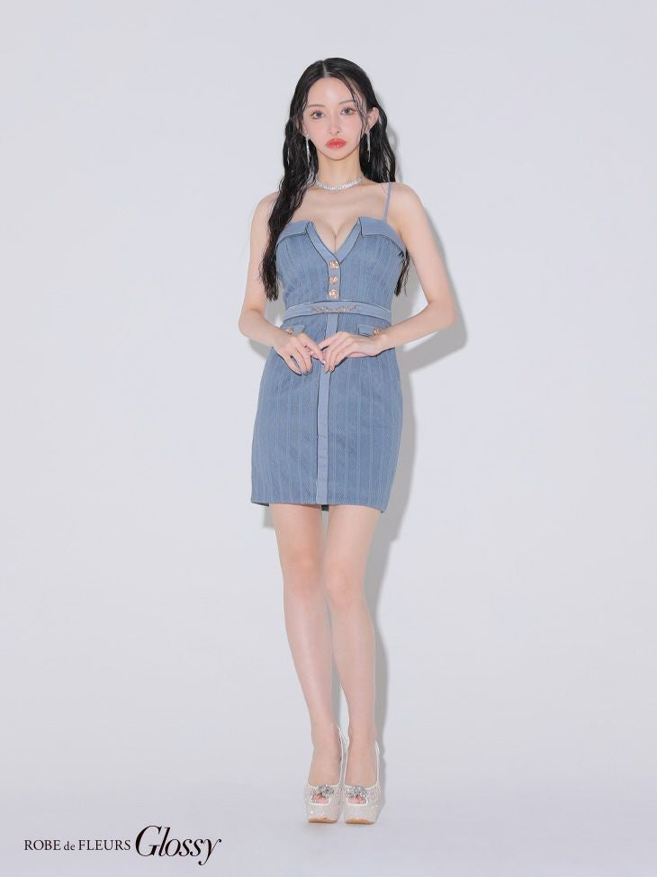 Glossy ローブドフルールグロッシー フロントボタンバストカットタイトミニキャバドレス gl3912