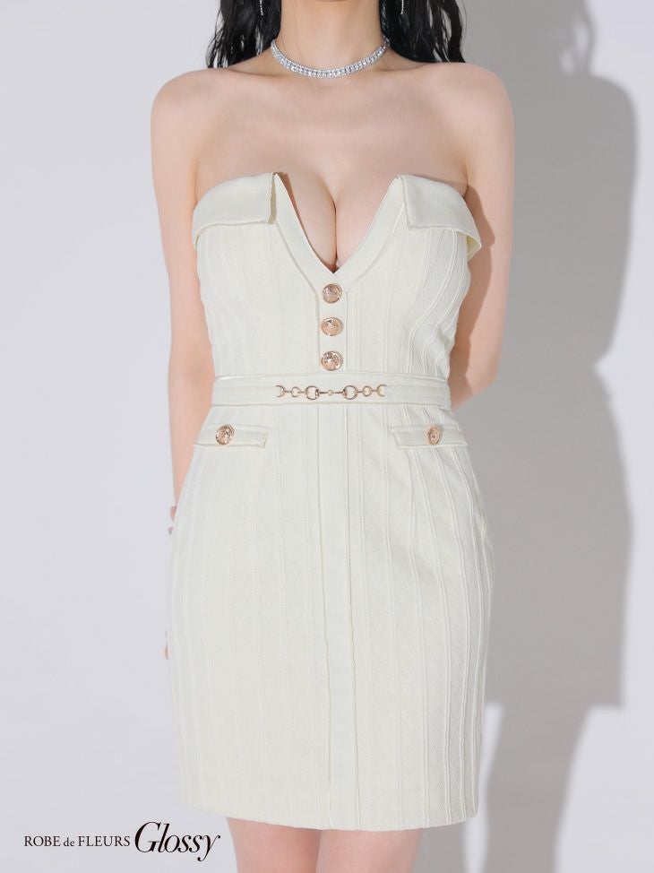 Glossy ローブドフルールグロッシー フロントボタンバストカットタイトミニキャバドレス gl3912