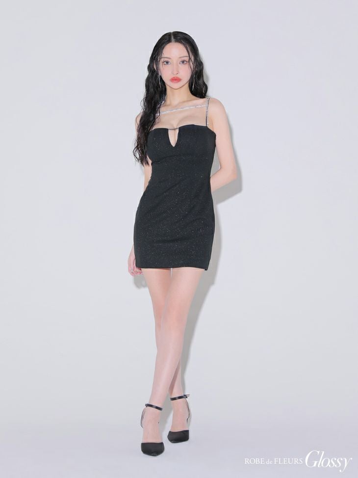 Glossy ローブドフルールグロッシー デコルテビジューバストカットシンプルタイトミニキャバドレス gl3590