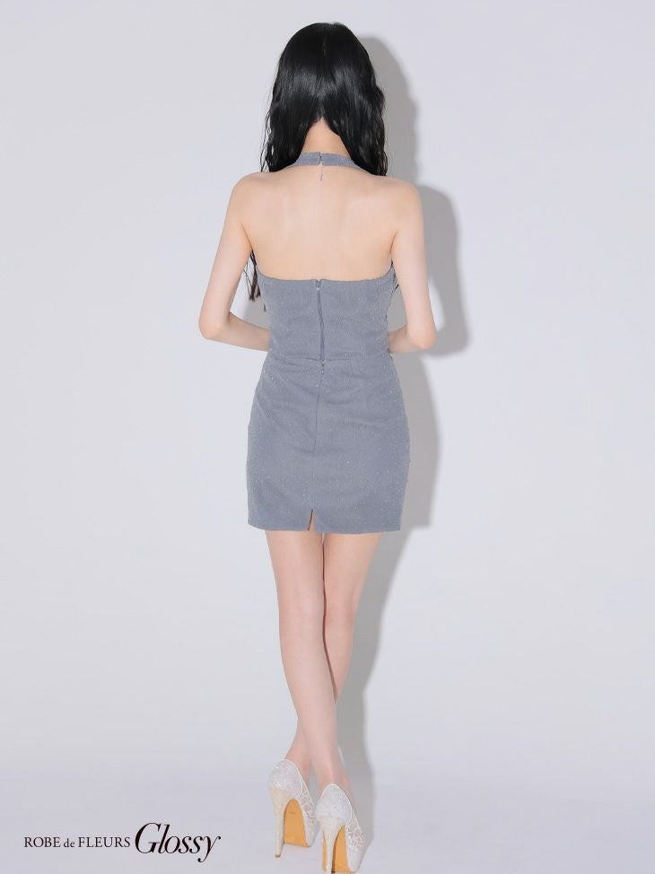 Glossy ローブドフルールグロッシー スタッズチュールホルターセットアップミニキャバドレス gl3910