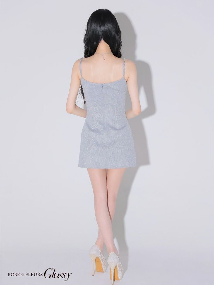 Glossy ローブドフルールグロッシー ラメリブニットタイトストレッチキャミミニキャバドレス gl3571