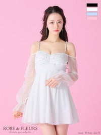 ROBE de FLEURS ローブドフルール オフショルリボンシアースリーブフレアミニキャバドレス fm3278