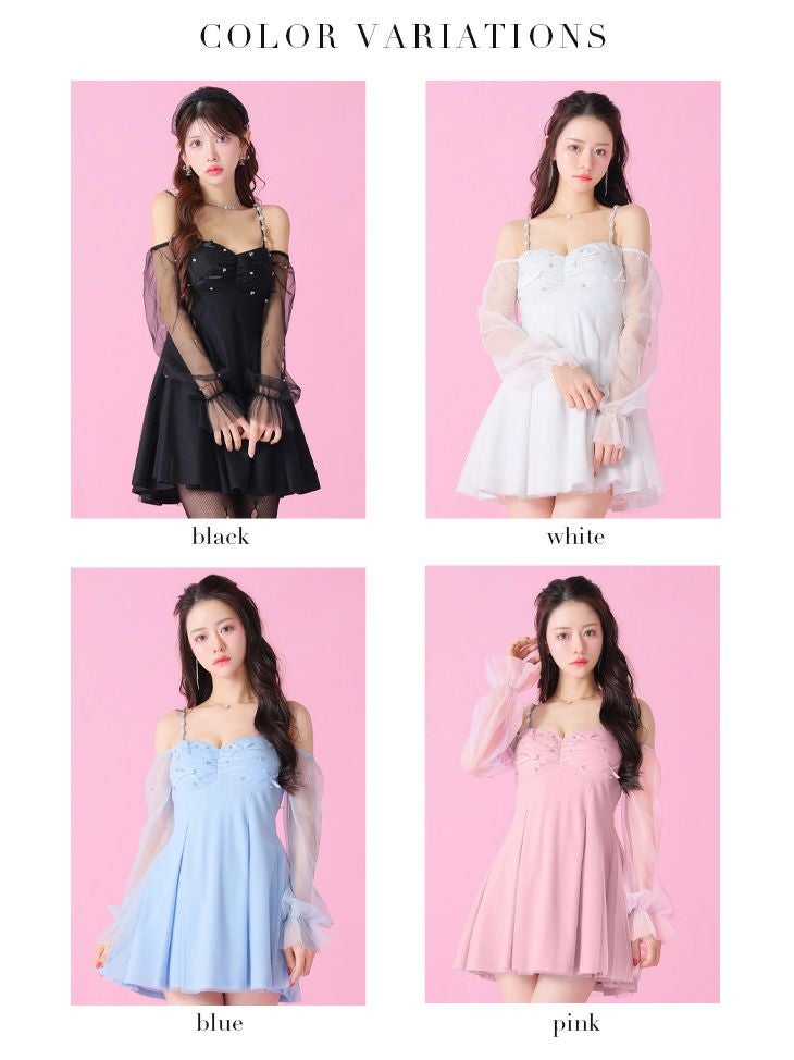 ROBE de FLEURS ローブドフルール オフショルリボンシアースリーブフレアミニキャバドレス fm3278