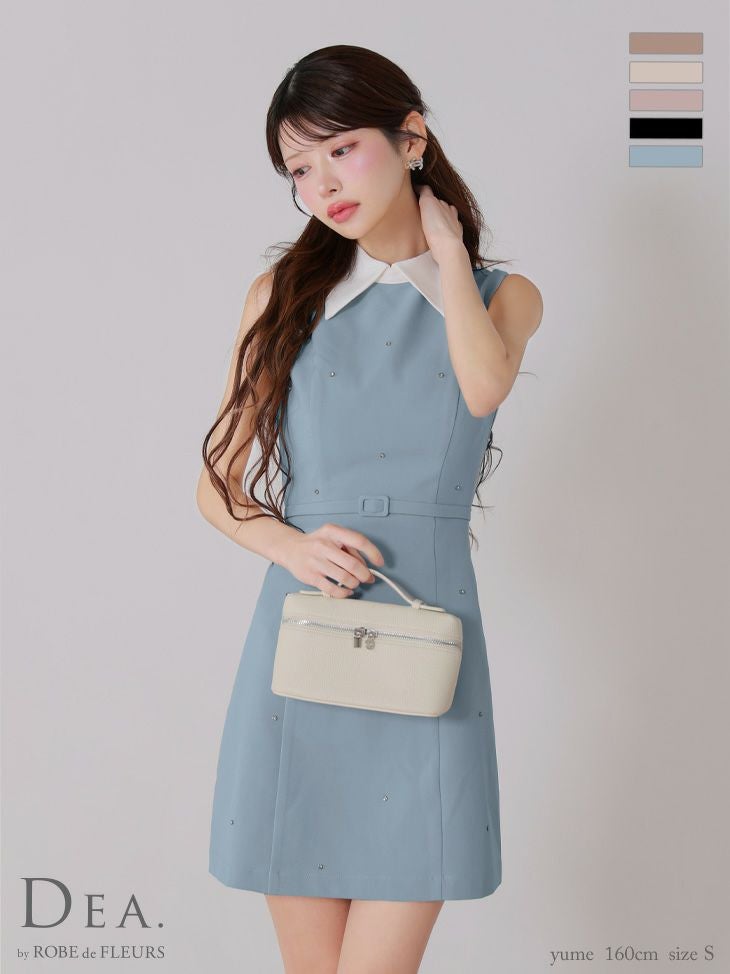 DEA. ディア バイ ローブドフルール 襟付きノースリーブシンプルタイトミニキャバドレス de3384