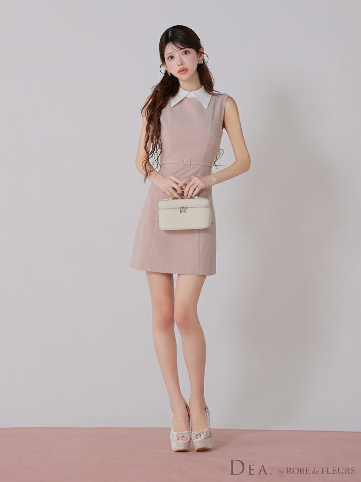 DEA. ディア バイ ローブドフルール 襟付きノースリーブシンプルタイトミニキャバドレス de3384
