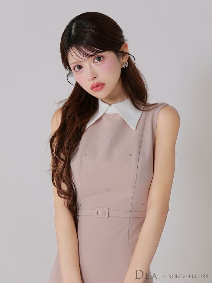 DEA. ディア バイ ローブドフルール 襟付きノースリーブシンプルタイトミニキャバドレス de3384