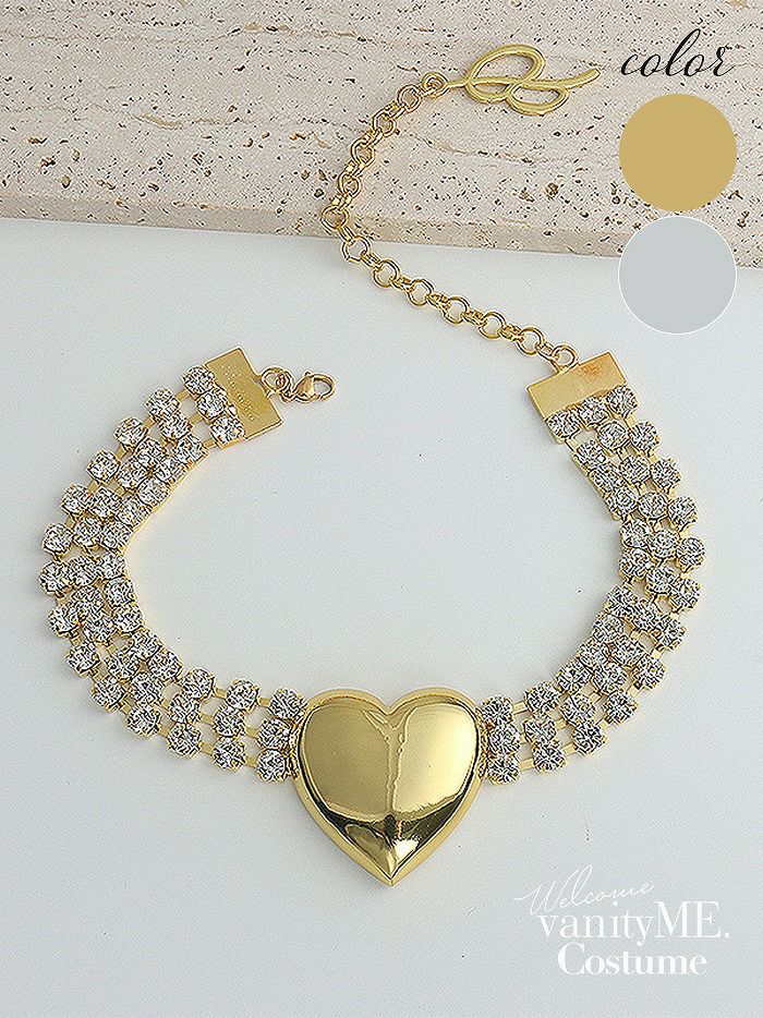 メタリックハート×ビジューチョーカーネックレス [ ゴールド/シルバー ] vcsit-25005