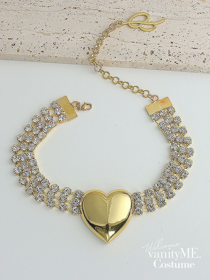 メタリックハート×ビジューチョーカーネックレス [ ゴールド/シルバー ] vcsit-25005