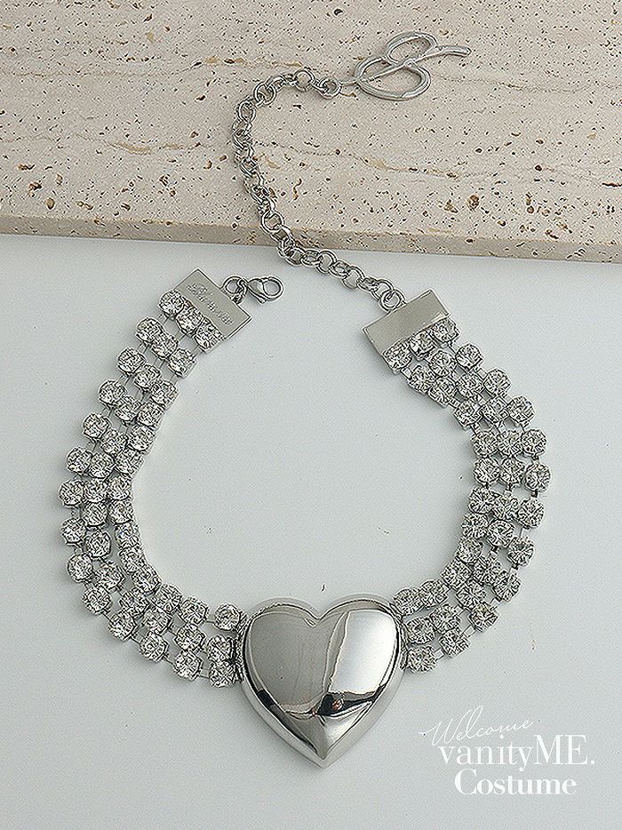 メタリックハート×ビジューチョーカーネックレス [ ゴールド/シルバー ] vcsit-25005