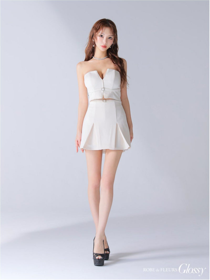 Glossy ローブドフルールグロッシー バストカットベルトプリーツセットアップミニキャバドレス gl3588-c