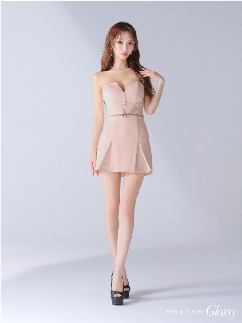 Glossy ローブドフルールグロッシー バストカットベルトプリーツセットアップミニキャバドレス gl3588-c