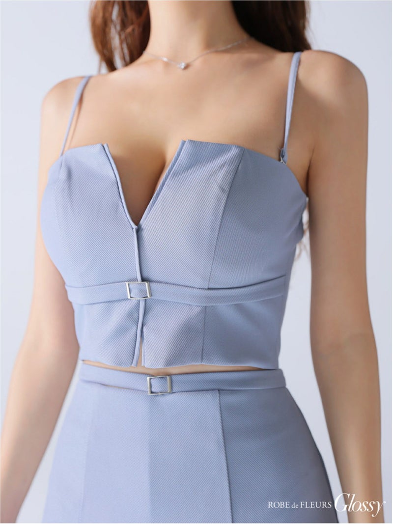 Glossy ローブドフルールグロッシー バストカットベルトプリーツセットアップミニキャバドレス gl3588-c
