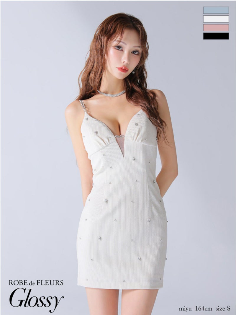 Glossy ローブドフルールグロッシー バストカットビジュータイトミニキャミキャバドレス gl3913-c