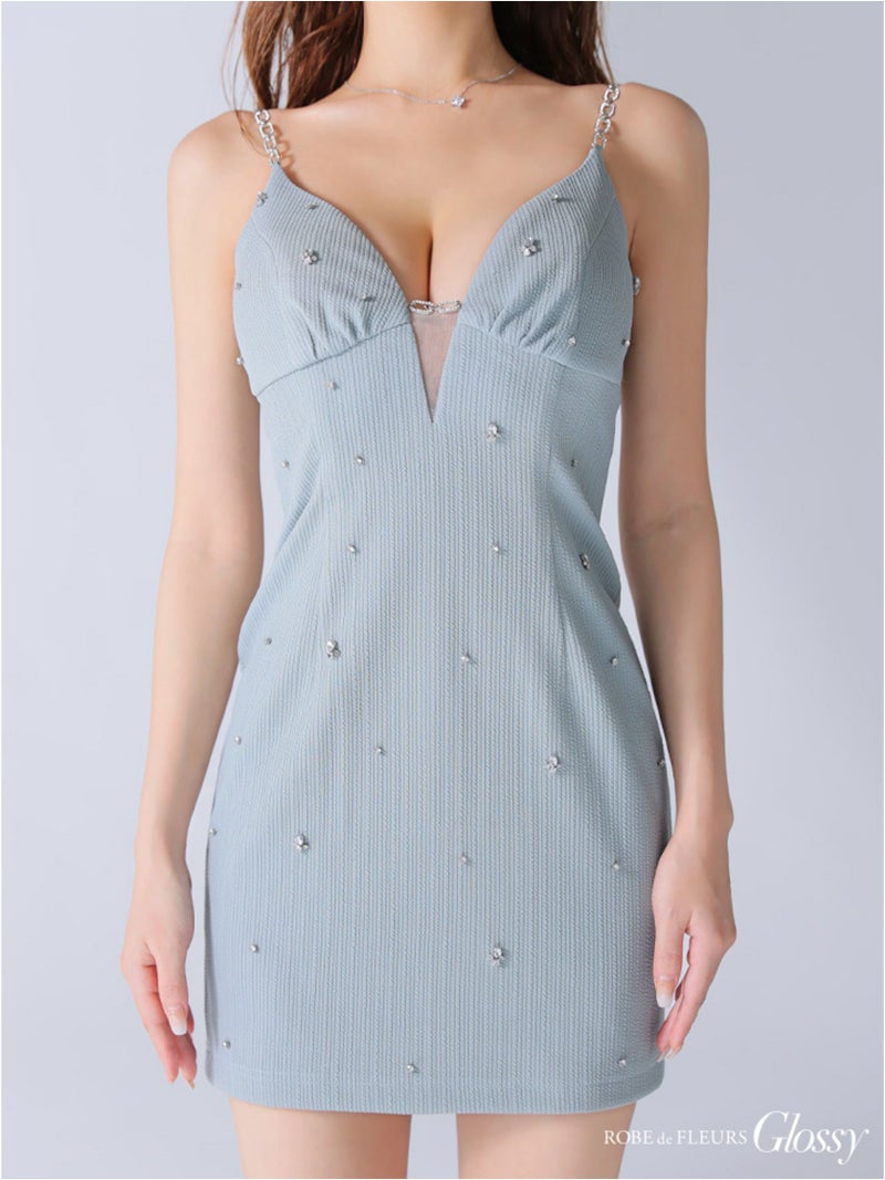 Glossy ローブドフルールグロッシー バストカットビジュータイトミニキャミキャバドレス gl3913-c