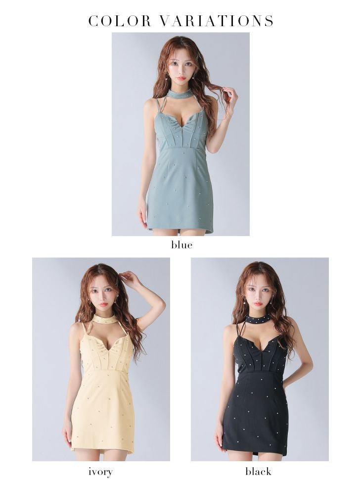 Glossy ローブドフルールグロッシー チョーカーデザインバストカットビジューミニキャバドレス gl3918