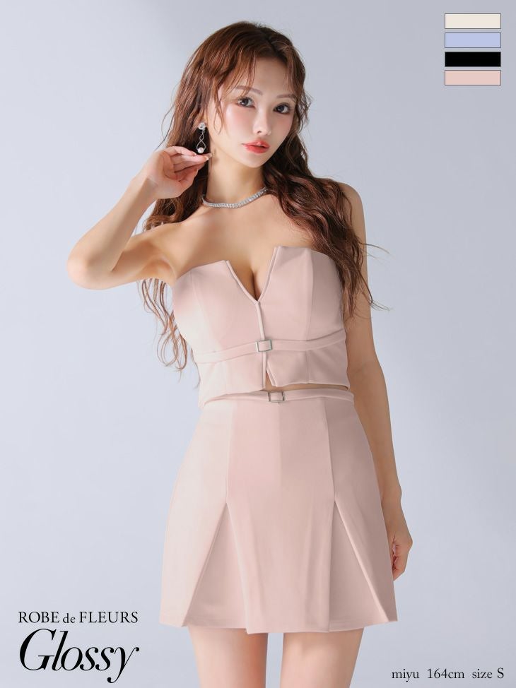 Glossy ローブドフルールグロッシー バストカットベルトプリーツセットアップミニキャバドレス gl3588