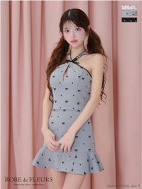  ROBE de FLEURS ローブドフルール リボン柄バストカットセットアップセミフレアミニキャバドレス fm3363-c