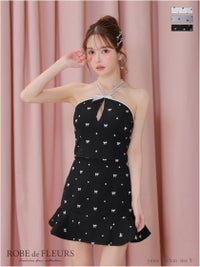  ROBE de FLEURS ローブドフルール リボン柄バストカットセットアップセミフレアミニキャバドレス fm3363-c