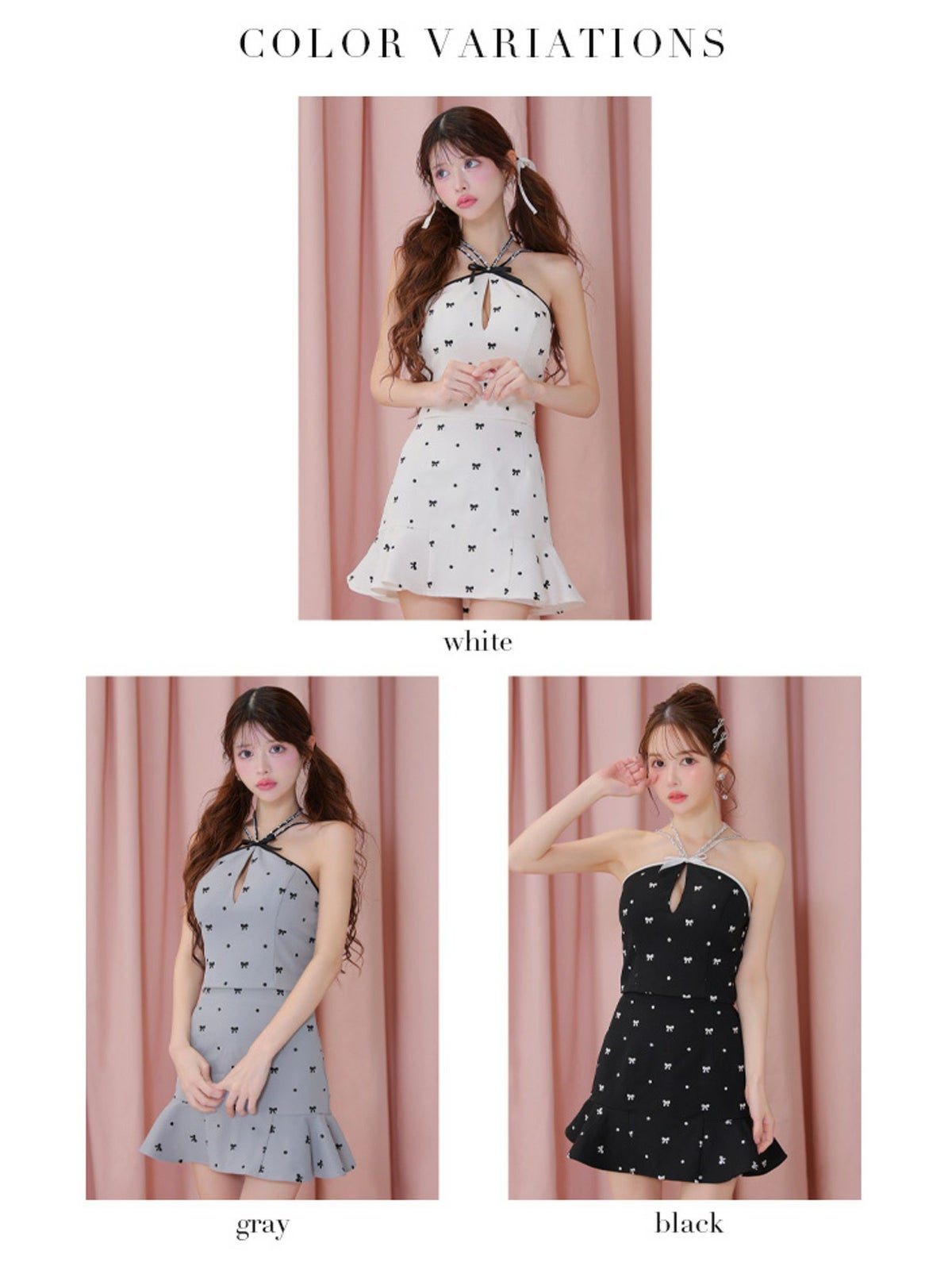  ROBE de FLEURS ローブドフルール リボン柄バストカットセットアップセミフレアミニキャバドレス fm3363-c
