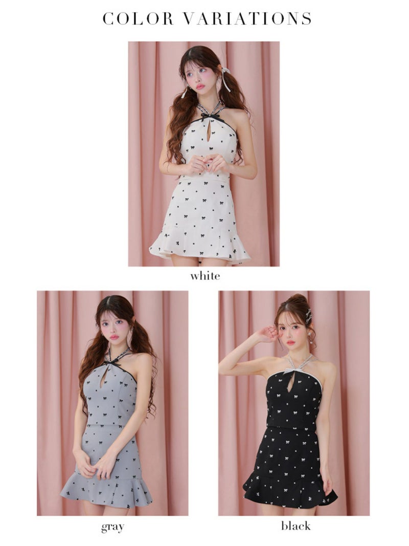  ROBE de FLEURS ローブドフルール リボン柄バストカットセットアップセミフレアミニキャバドレス fm3363-c