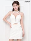 IRMA イルマ スパンコールニット/チョーカー風ビジューコード/カットアウト/フロントジップ/タイト ミニドレス ir51813