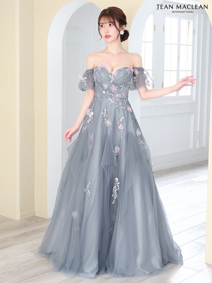 JEAN MACLEAN ジャンマクレーン 花柄刺繍/パフスリーブ付き/オフショル/2way/姫/ロングドレス ja51829