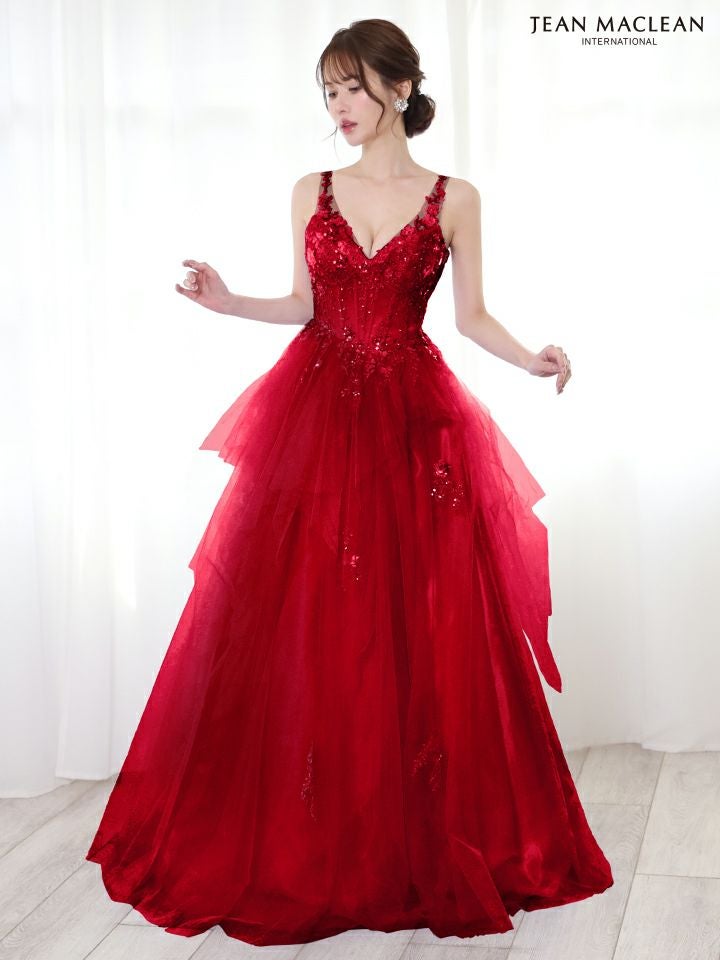 JEAN MACLEAN ジャンマクレーン フラワービジュー/ペプラム/スパンコールレース/姫/ロングドレス ja51828