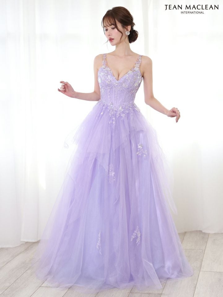 JEAN MACLEAN ジャンマクレーン フラワービジュー/ペプラム/スパンコールレース/姫/ロングドレス ピンクベージュ ja51828-2-ks